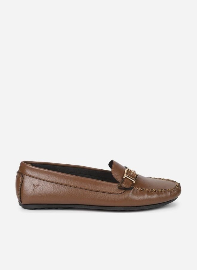 YOHO Brown Buckle Detail Round Toe Loafers - Image 1