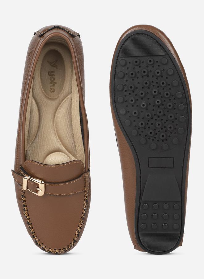 YOHO Brown Buckle Detail Round Toe Loafers - Image 2