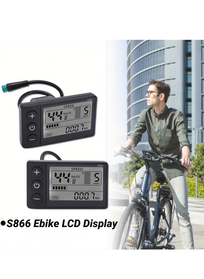 LCD Display Meter, S866 Ebike LCD Display Meter Control Panel LCD Display with Plug for 22.2mm/ 0.9in Handlebars S866 Bicycle Displaay LCD Meter Scooter Control Panel with SM Plug - Image 2
