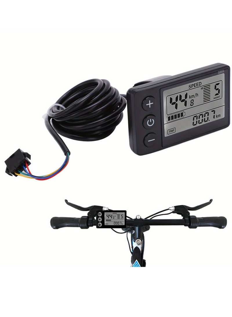 LCD Display Meter, S866 Ebike LCD Display Meter Control Panel LCD Display with Plug for 22.2mm/ 0.9in Handlebars S866 Bicycle Displaay LCD Meter Scooter Control Panel with SM Plug - Image 1