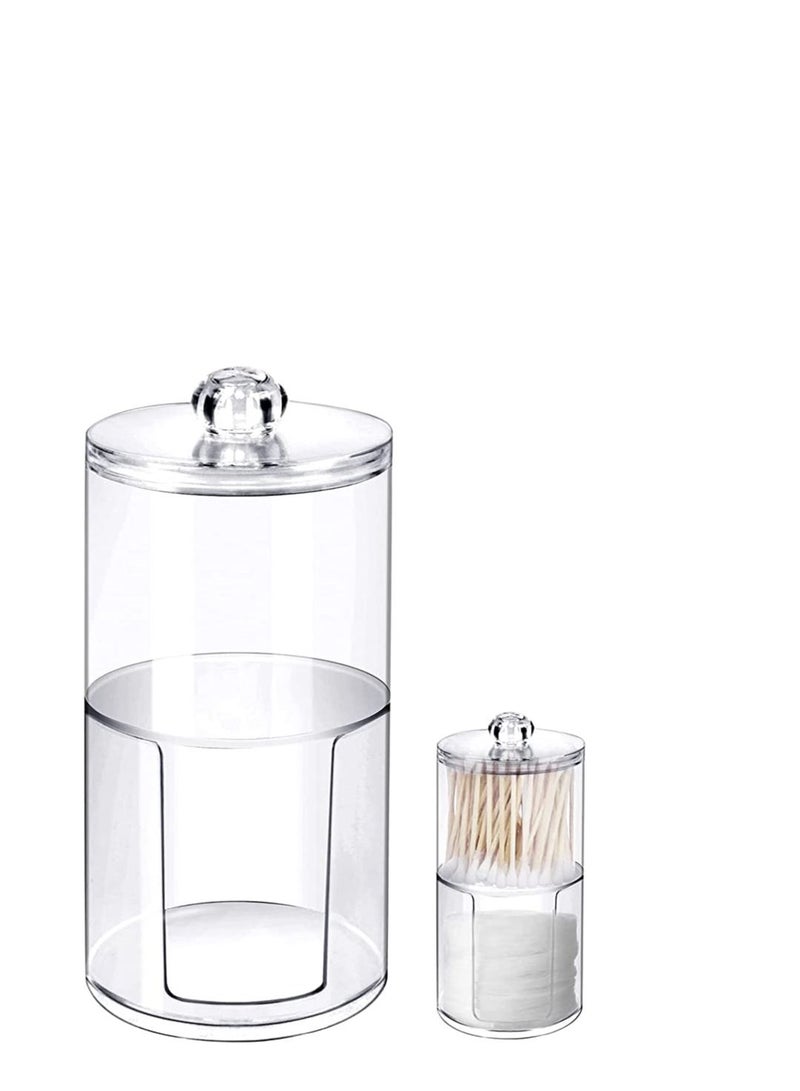 SYOSI Cotton Buds Dispenser Makeup Organiser Bathroom Storage Cotton Swabs Holder Cotton Pad Container with Lid (2 Floor)  - Image 1