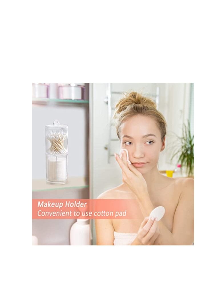 SYOSI Cotton Buds Dispenser Makeup Organiser Bathroom Storage Cotton Swabs Holder Cotton Pad Container with Lid (2 Floor)  - Image 2