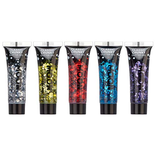 Classic Chunky Glitter Gel by Moon Glitter  040fl oz  Glitter Face Paint  Set of 5