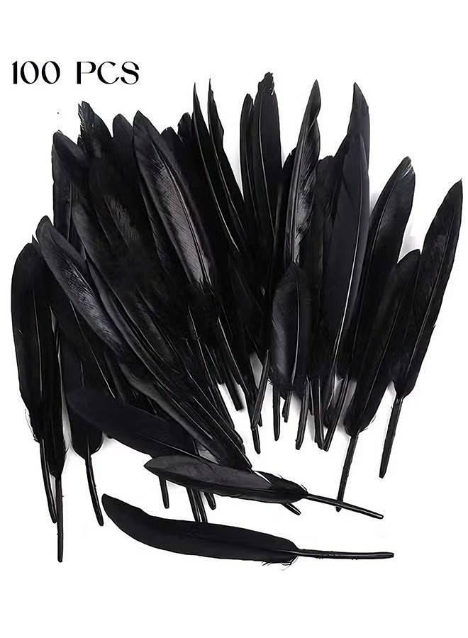 هابي دي 100 قطعة ريشة سوداء، ريشة إوز طبيعية للتزيين، ريشة لتزيين الملابس والأشغال اليدوية والمهرجانات (أسود) - Image 1