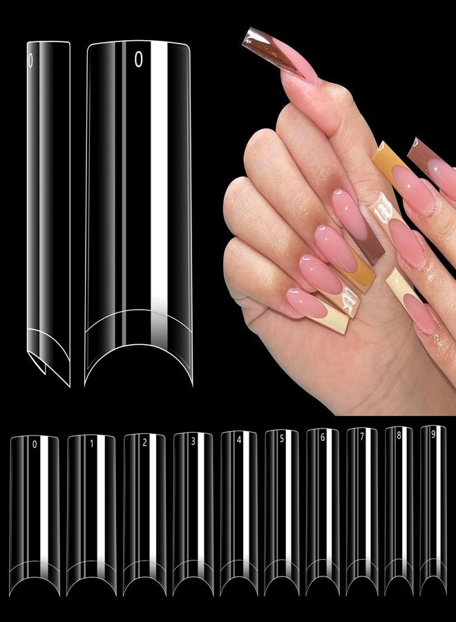 LIONVISON 500PCS No C Curve Nail Tips, Long Square Half Cover Artificial Nails, 10 Sizes Straight French Clear Fake Tips for Acrylic Professional Nail Art Salon - Image 1