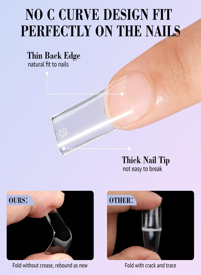 LIONVISON 500PCS No C Curve Nail Tips, Long Square Half Cover Artificial Nails, 10 Sizes Straight French Clear Fake Tips for Acrylic Professional Nail Art Salon - Image 4