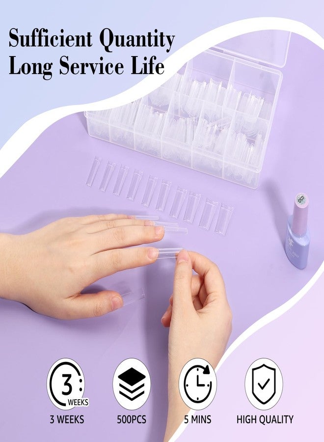 LIONVISON 500PCS No C Curve Nail Tips, Long Square Half Cover Artificial Nails, 10 Sizes Straight French Clear Fake Tips for Acrylic Professional Nail Art Salon - Image 3