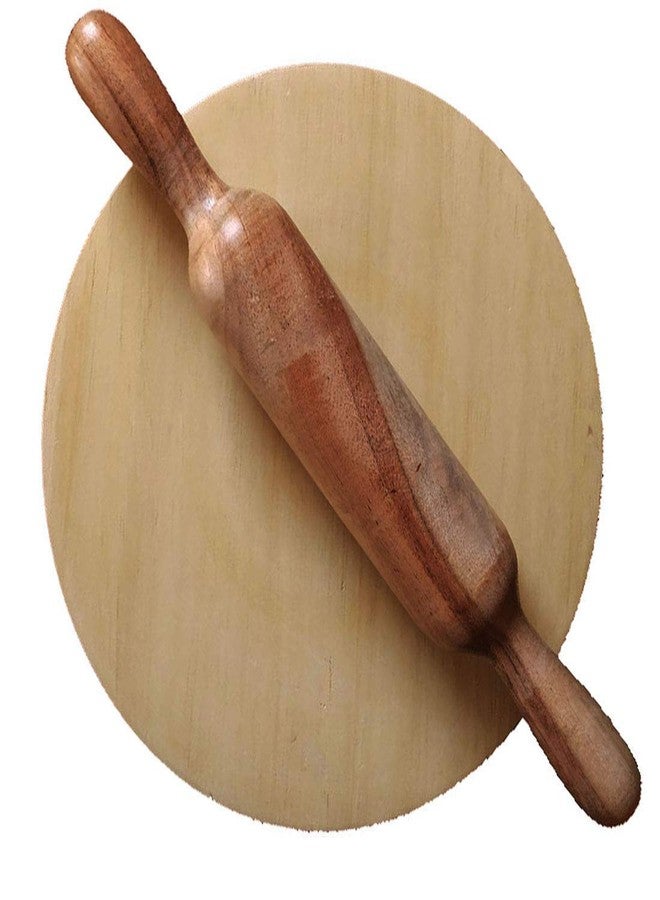 SHOPINGTRADE Wooden Chakla Belan Combo Set for Kitchen (Wooden chakla 9 inch, 12 inch belan) - Image 1
