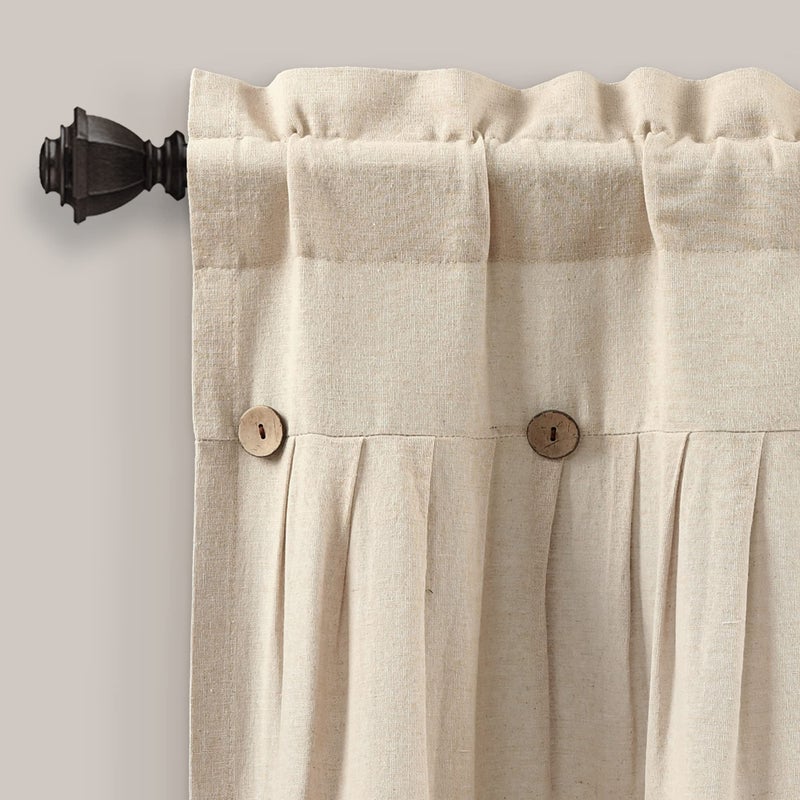 Lush Decor Linen Button Farmhouse Valance Curtians 52"W x 18"L Dark Linen - Linen Valances For Windows - Kitchen Curtains Valances - Bathroom Curtain - Image 4