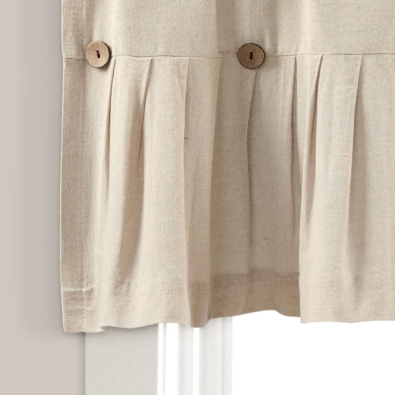 Lush Decor Linen Button Farmhouse Valance Curtians 52"W x 18"L Dark Linen - Linen Valances For Windows - Kitchen Curtains Valances - Bathroom Curtain - Image 5