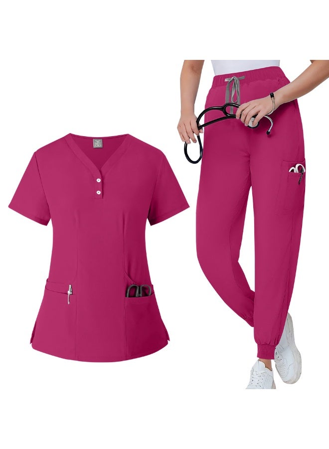 NIBEMINENT Scrubs Medical Uniform Short Sleeve Tops+Pants Nursing Uniform Women Pet Shop Doctor Hospital Clinic Surgery Workwear Scrub Sets - Image 1