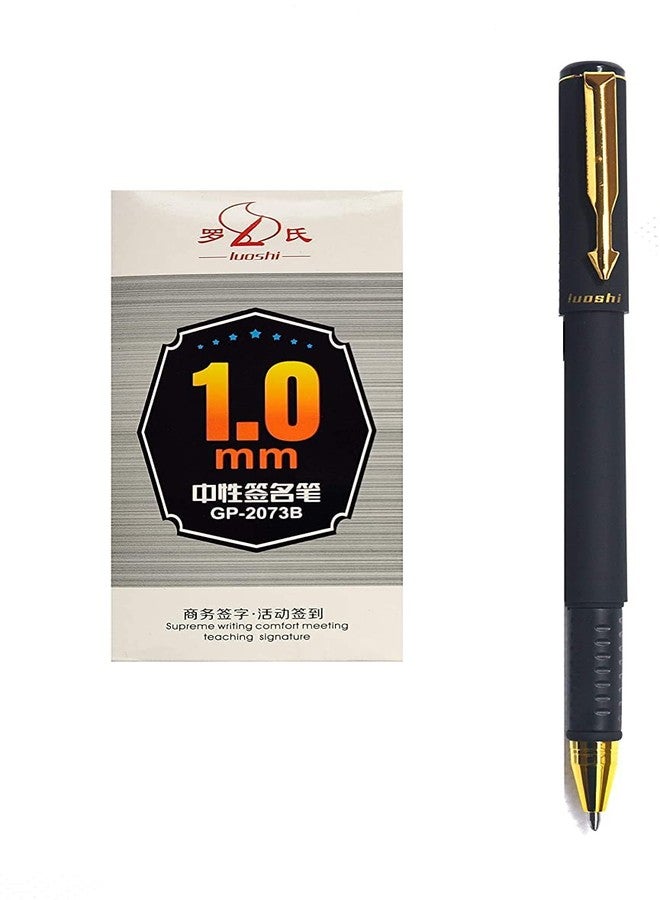 لو شي قلم جل ناعم ذو حافة ذهبية وأسود مطفي من لوشي، 1.0 مم (مجموعة من 12 قلمًا) (أسود) - Image 1