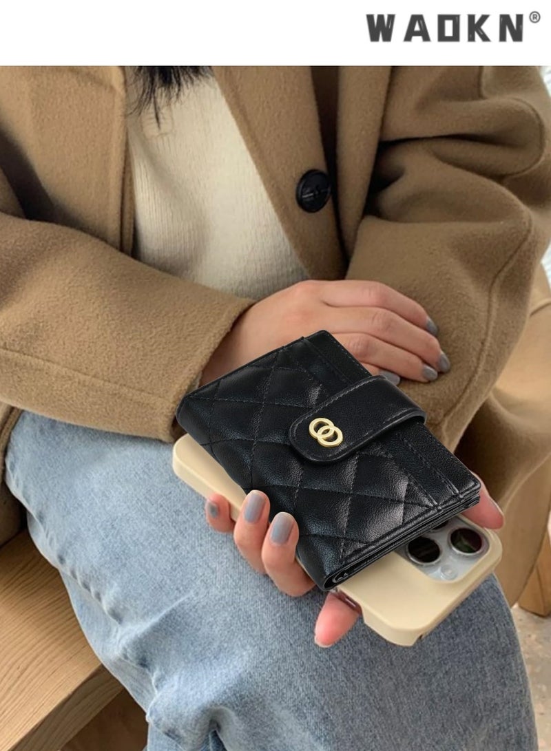 دبليو أيه أو كي أن الحد الأدنى من محفظة السيدات سستة صغيرة ، رقيقة جدا بو الجلود مطوية مزدوجة المحفظة بطاقة الائتمان مع نافذة بطاقة الهوية ، حقيبة يد السيدات عملة صغيرة المحفظة ، أسود - Image 3