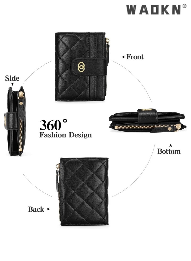 دبليو أيه أو كي أن الحد الأدنى من محفظة السيدات سستة صغيرة ، رقيقة جدا بو الجلود مطوية مزدوجة المحفظة بطاقة الائتمان مع نافذة بطاقة الهوية ، حقيبة يد السيدات عملة صغيرة المحفظة ، أسود - Image 2