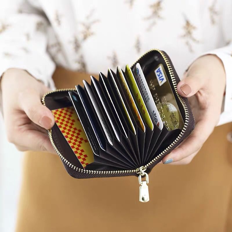 Korean Mini Card holder female id bag female student bank dining hall card cover driving license leather case multifunctional wallet femalePlaid black [20 card position + coin purse driver license position]] Plaid black [20 card position + coin purse driver license position]]