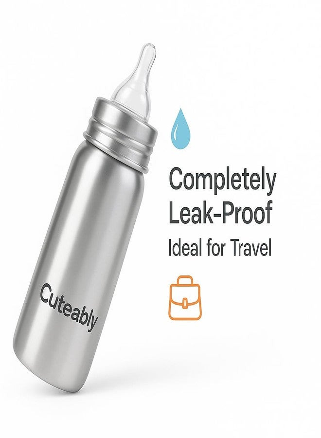 Cuteably Kids Stainless Steel BPA-Free Wide Mouth Anti-Colic Bottle | Rust-Free Baby Bottle (150 ML) - Image 2