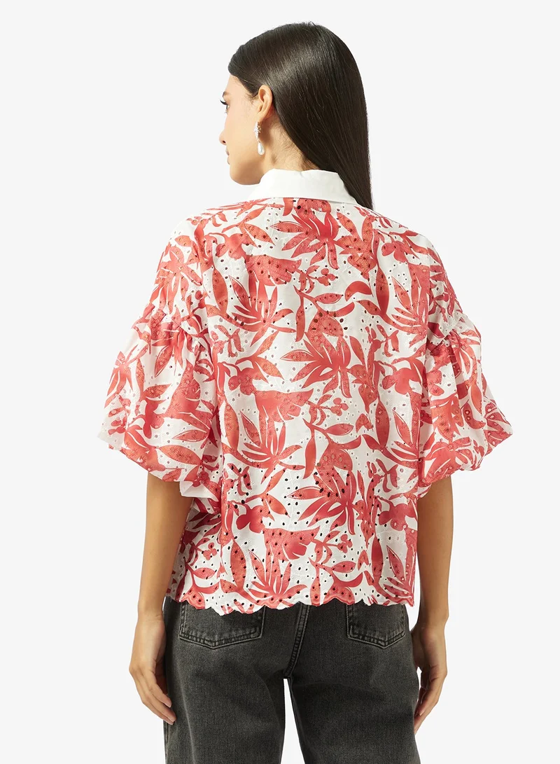 ELLA Printed Shirt With Embellished Collar