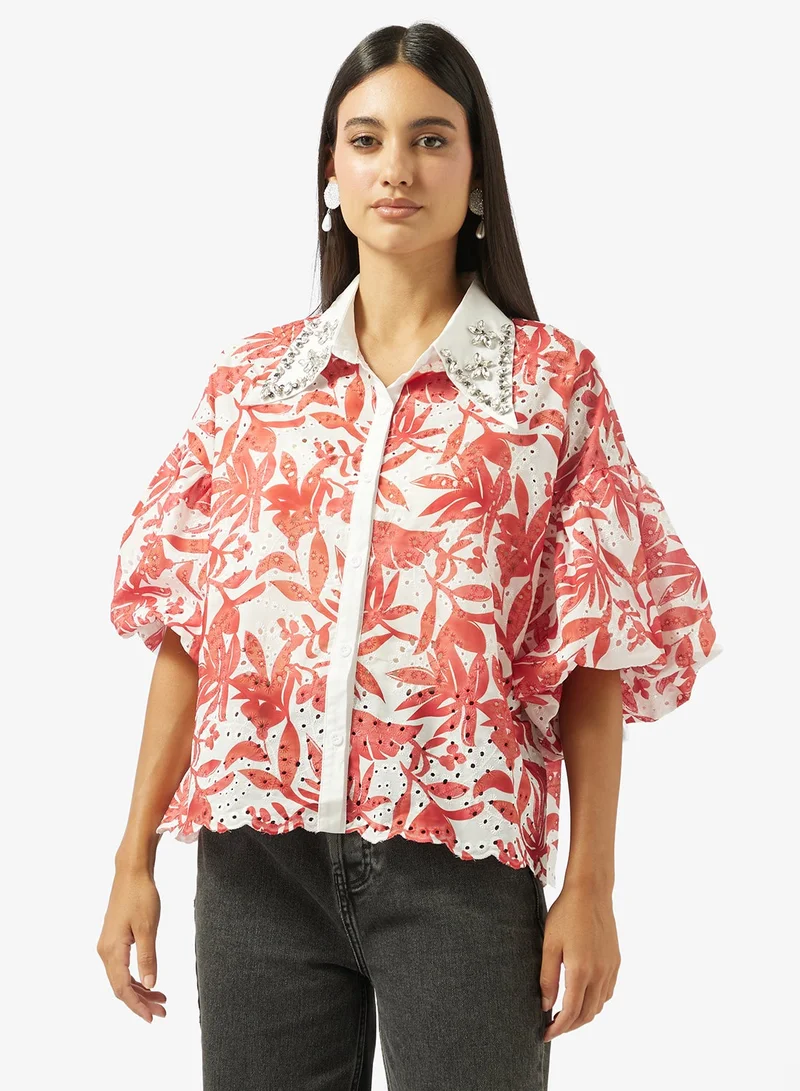 ELLA Printed Shirt With Embellished Collar