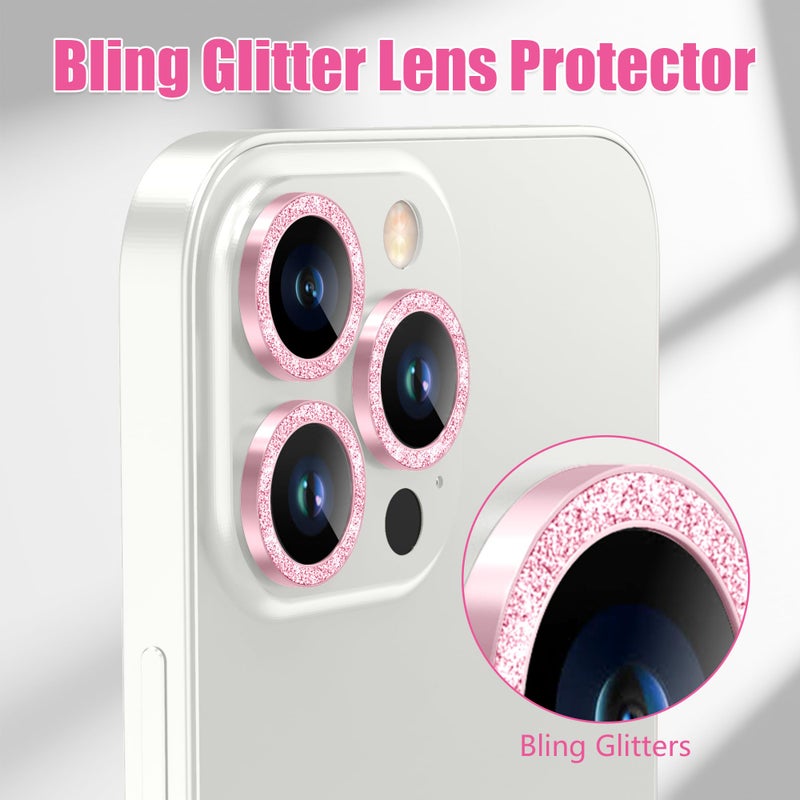 AGVEE 3+3 6 Pack for iPhone 12 Pro Max 6.7" Camera Lens Protector, Bling Diamond & Bling Glitter Metal Ring 9H Tempered HD Glass Camera Cover Film, Bling-Pink - Image 5