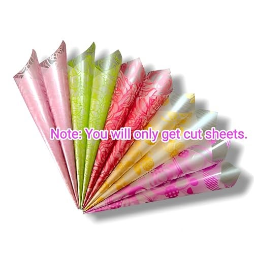 Saairaa Organics Printed Design Pre Cut Multicolour Frozen Cellophane Sheets for mehndi cone 30 Micron 6.75 Inch X 5 Inch (60 Pcs) with 0.7 MM Plastic Pins for Cone Rolling (60 Pcs) - Image 3