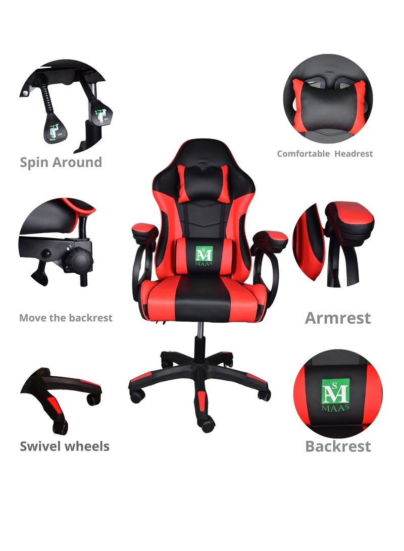 MAAS Adjustable Gaming Chair With Armrest And Head Support Pillow, Office Chair With Adjustable Armrests, 360 Degree Rotatable Chair Seat, 50X60X120 cm - Image 2