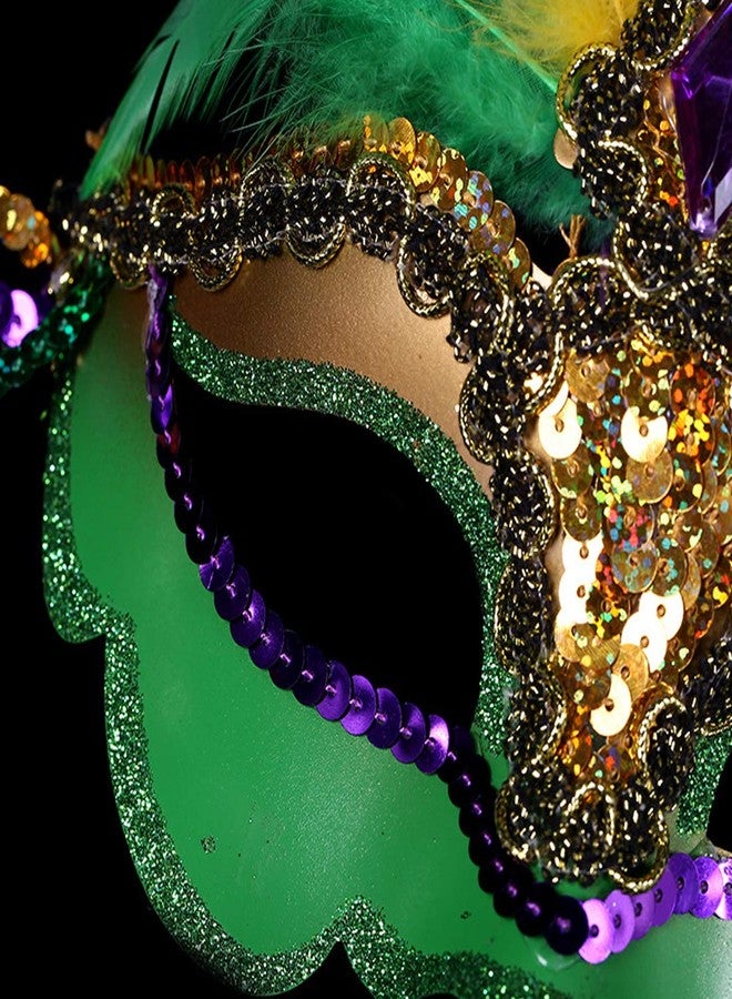 Cleacloud Mardi Gras Sequin Feathers Mask Venetian Carnival Masquerade Mask for Women Feather Decorations Halloween Party Cosplay - Image 4