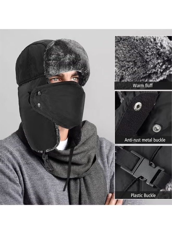YJ Winter Warm Hat With Detachable Mask,Winter Hats for Men Women,Winter Thick Hat, Trapper Ushanka Hat with Ear Faps Cold Weather Warm Fur Snow Ski Hat - Image 3