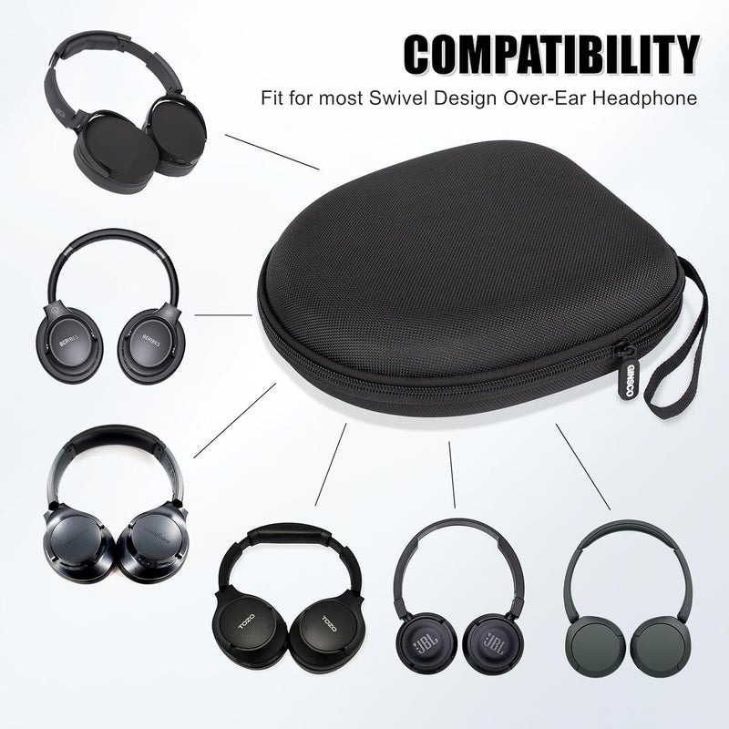 Ginsco Universal Headphone Case Compatible with JBL Tune 510BT 720BT, Sony WH-CH 720N/WH-CH520, Soundcore Q20i/Q30 BERIBES KVIDIO TOZO etc, 1680D Oxford Travel Carrying Hard Shell Case Black - Image 5
