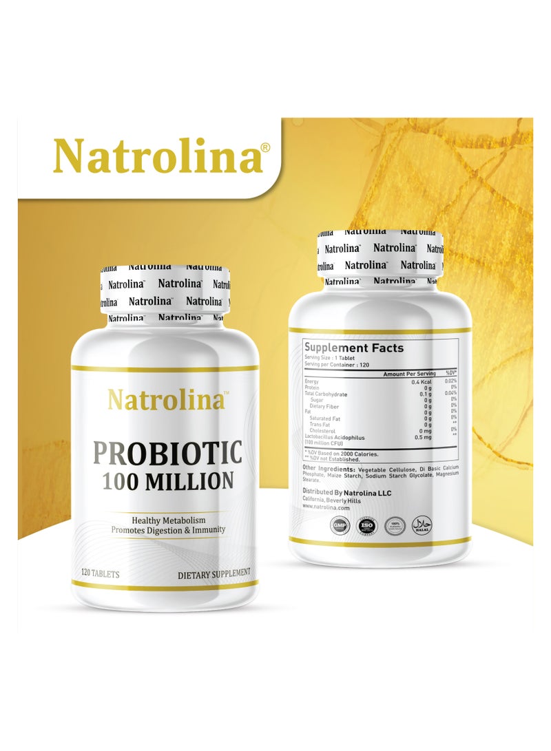Natrolina Probiotic 100 Million | Healthy Metabolism | Promotes Digestion & Immunity - 120 Tablets  - Image 3