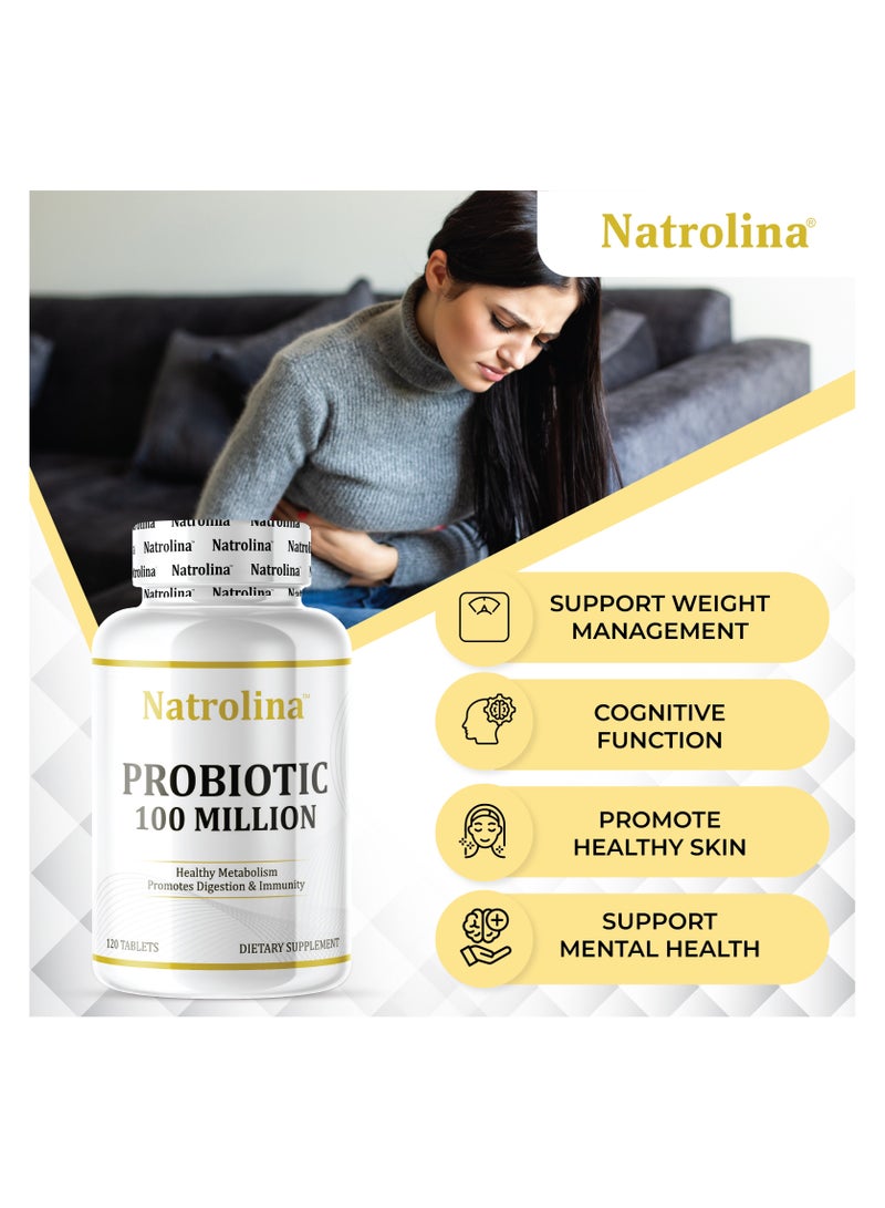 Natrolina Probiotic 100 Million | Healthy Metabolism | Promotes Digestion & Immunity - 120 Tablets  - Image 4
