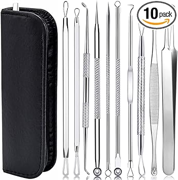 AIBEE 10 Pcs Blackhead Remover Pimple Popper Tool KitComedone Extractor Tools for Acne BlackheadWhiteheadPimplesSpotZit Removal Tool on Nose Face Skin - Image 1