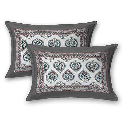 BLOCKS OF INDIA Hand Block Printed 200 TC Cotton King Size Bedsheet (Grey Motifs) - Image 5