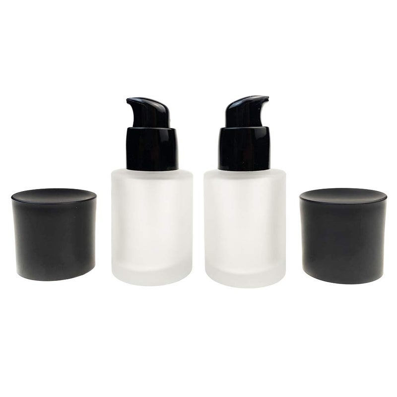 vipolish 2 Pcs 30ML 1OZ Upscale Empty Refillable Frosted Glass Pump Bottle Liquid Foundation Container Dispenser Storage Vial Lotion Essence Emulsion Sample Case for Travel - Image 1