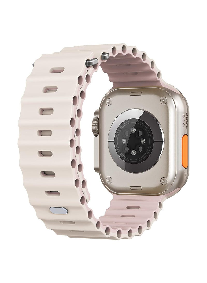 Color Fans - Soft Silicone Ocean Sports Strap Compatible Apple Watch 41mm 40mm 38mm for Men Women, Adjustible Watch Band for Apple Watch SE/Series 9/8/7/6/5/4/3/2/1 - Starlight/Pink Sand - Image 1