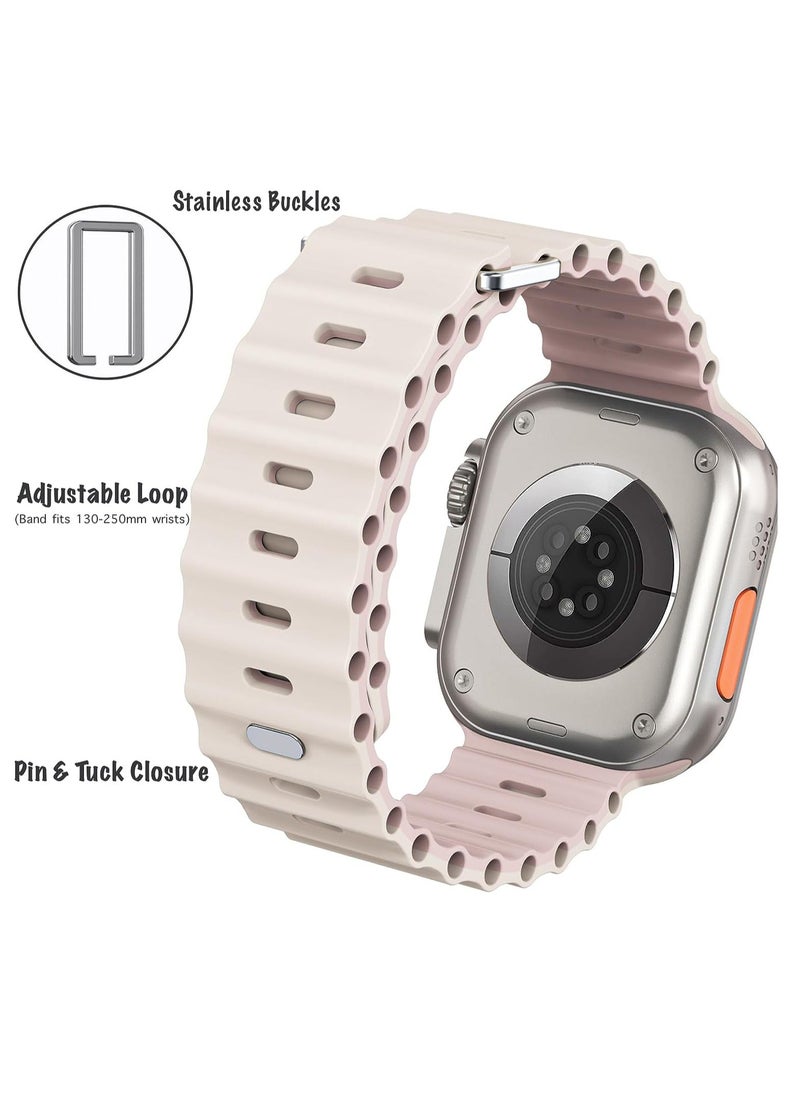 Color Fans - Soft Silicone Ocean Sports Strap Compatible Apple Watch 41mm 40mm 38mm for Men Women, Adjustible Watch Band for Apple Watch SE/Series 9/8/7/6/5/4/3/2/1 - Starlight/Pink Sand - Image 1