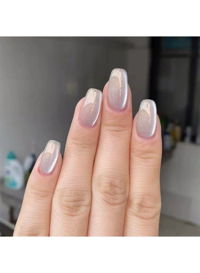 Goolsky أظافر ضغط مربعة قصيرة مع بريق عين القط الرمادي الفاتح - Image 1