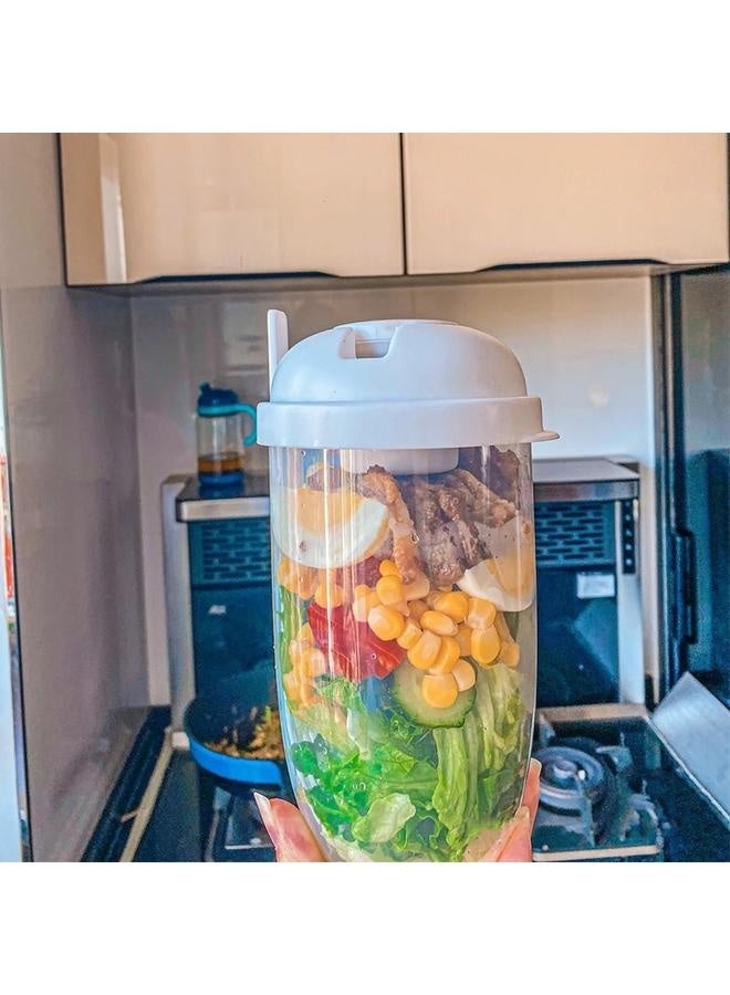 New Keep Fit Salad Meal Shaker Cup Fork Salad Dressing Holder,Fresh Salad Cup Washing Brush,Health Salad Container,Portable Vegetable Breakfast Take Away. White  - Image 2