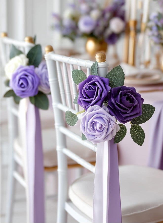 InnoGear Artificial Flowers, 50 Pcs Shades of Purple Foam Fake Roses Bulk with Stems for Decoration Celebration DIY Wedding Bouquets Centerpieces Bridal Shower Party Christmas Tree - Image 2