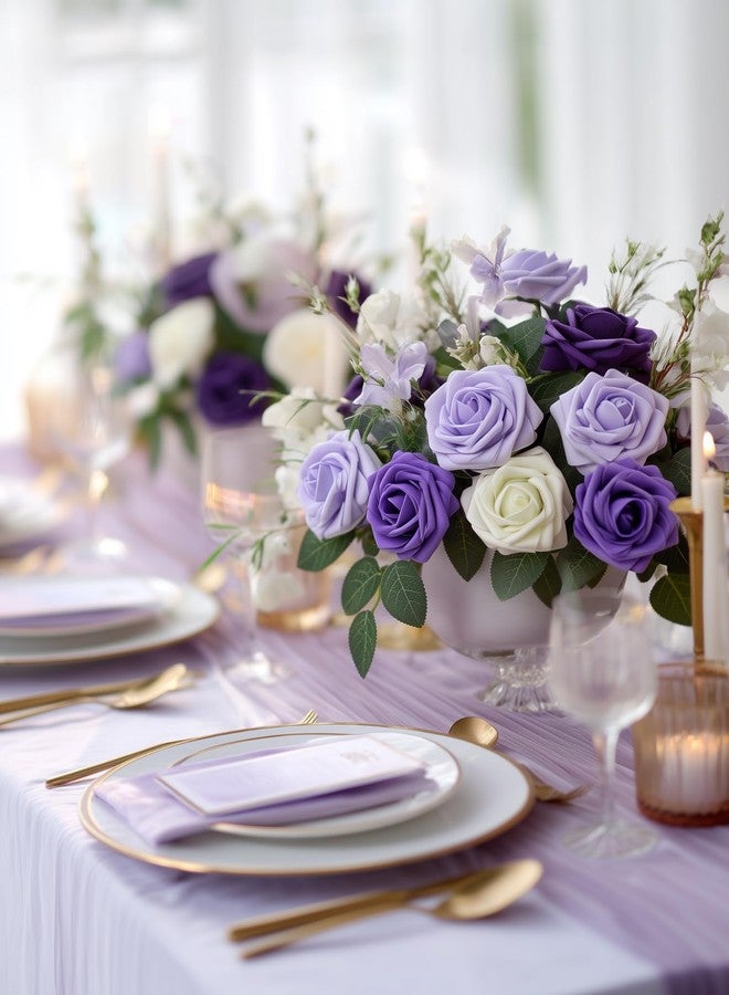 InnoGear Artificial Flowers, 50 Pcs Shades of Purple Foam Fake Roses Bulk with Stems for Decoration Celebration DIY Wedding Bouquets Centerpieces Bridal Shower Party Christmas Tree - Image 4