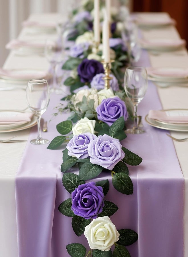 InnoGear Artificial Flowers, 50 Pcs Shades of Purple Foam Fake Roses Bulk with Stems for Decoration Celebration DIY Wedding Bouquets Centerpieces Bridal Shower Party Christmas Tree - Image 3