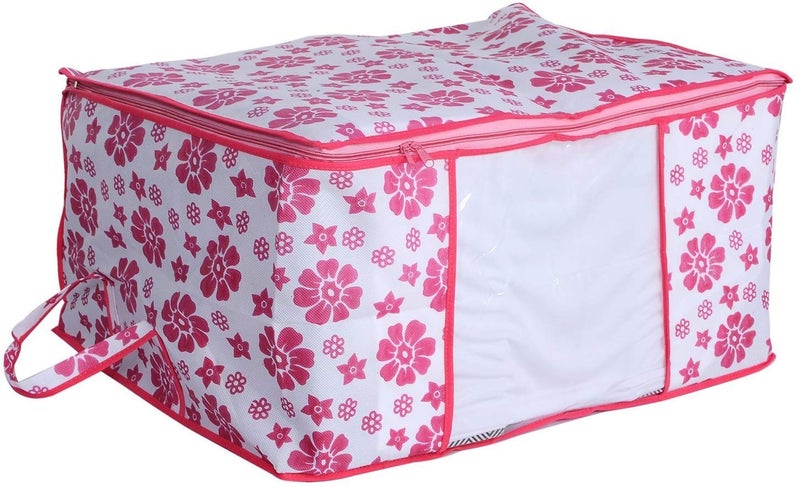 Kuber Industries Flower Design Non Woven Underbed Storage Bag Blanket Cover with Transparent Window Extra Large Pink CTKTC0344772 Piece - Image 5
