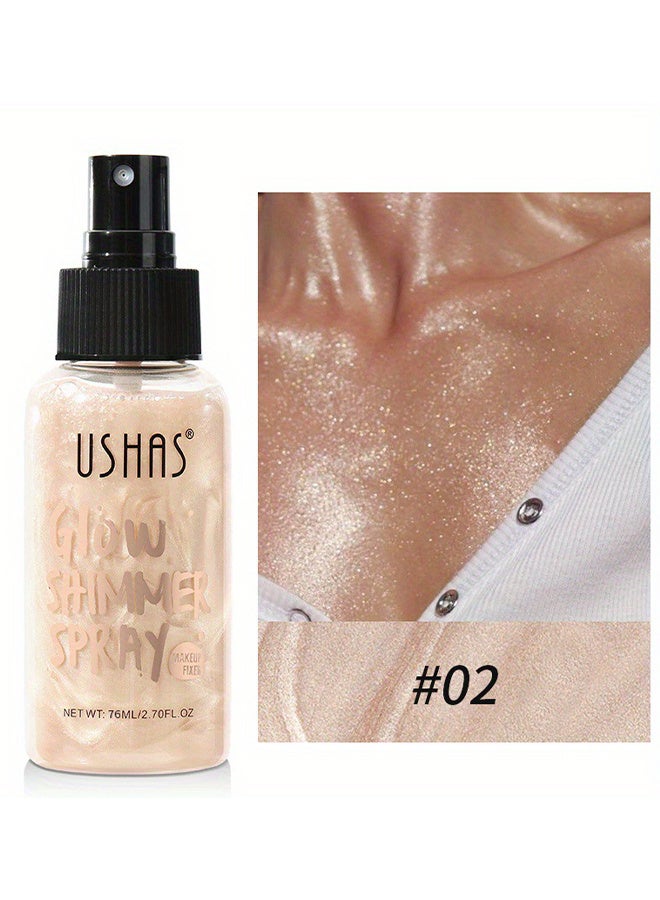 Ushas Glow Shimmer Spray - Shimmer Body Oil Liquid Easy to Push Away Natural Moisture Glitter Face Brightening Glow Pearl Highlighter Illuminator Shine Contouring Makeup for Face and Body #02 - Image 2