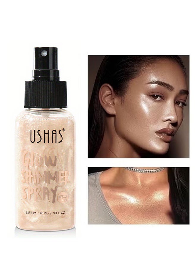 Ushas Glow Shimmer Spray - Shimmer Body Oil Liquid Easy to Push Away Natural Moisture Glitter Face Brightening Glow Pearl Highlighter Illuminator Shine Contouring Makeup for Face and Body #02 - Image 1