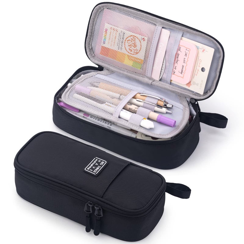 CICIMELON Durable Pen Pencil Case for School Supplies, High Capacity Pencil Bag Pouch Organizer for Teen Girls Boys Adults, Black - Image 1