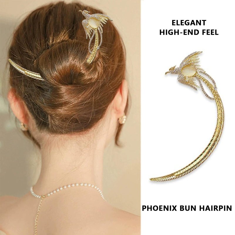 Snmzlc 2 Pcs Chinese phoenix Hair sticks for buns,Hair pins for women,Buns and Updos with No Hair Damage,Metal French Pin Great Hold,Suitable for fine & thick hairUS373 (Gold + Silver) - Image 5