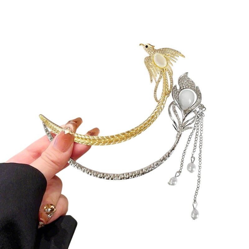 Snmzlc 2 Pcs Chinese phoenix Hair sticks for buns,Hair pins for women,Buns and Updos with No Hair Damage,Metal French Pin Great Hold,Suitable for fine & thick hairUS373 (Gold + Silver) - Image 1