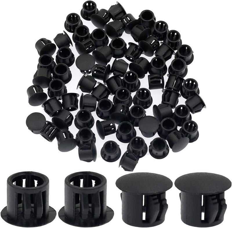 Suiwotin 60PCS 10mm (3/8") Black Hole Plugs Plastic Flush Type Hole Plugs Snap in Locking Hole Tube, Furniture Fencing Post Pipe Insert End Caps (Black) - Image 1