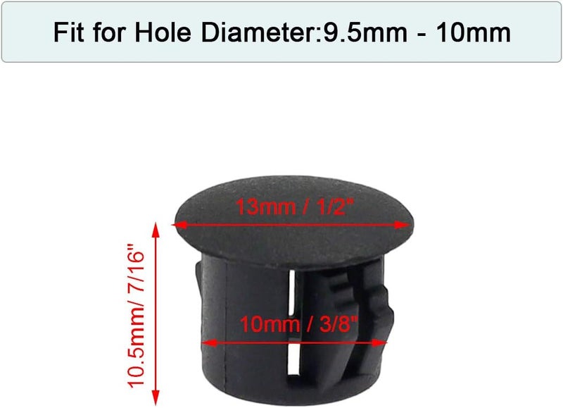 Suiwotin 60PCS 10mm (3/8") Black Hole Plugs Plastic Flush Type Hole Plugs Snap in Locking Hole Tube, Furniture Fencing Post Pipe Insert End Caps (Black) - Image 2