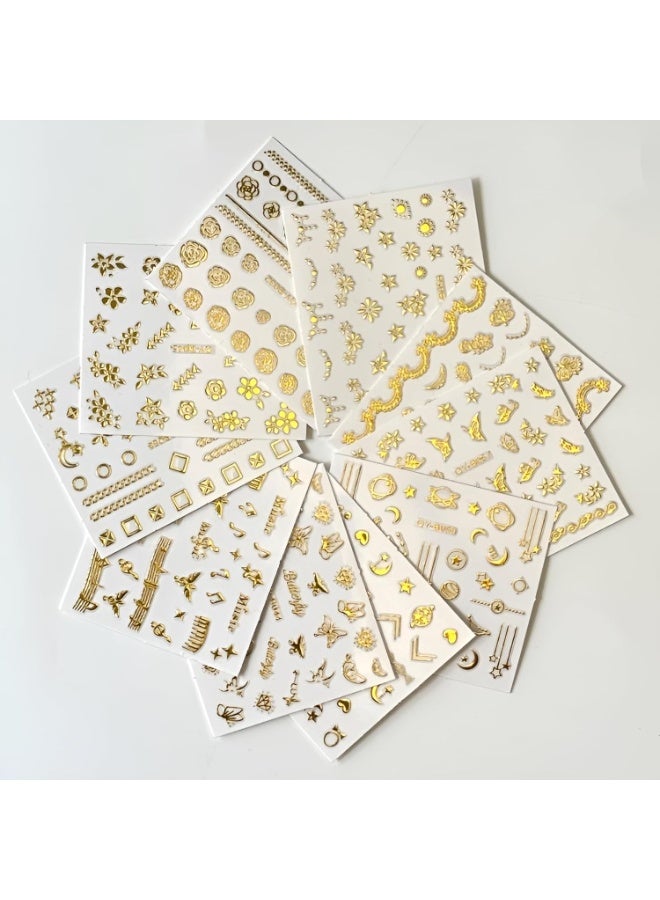 30 Sheets Gold Nail Art Stickers Gold Flower Butterfly Nail Stickers Star Line Self-Adhesive Nail Decals Acrylic Nails DIY Design Nail Supplies for Women and Girls - Image 5