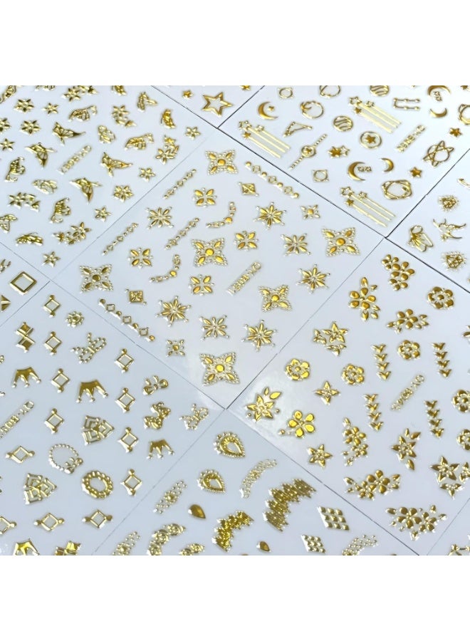 30 Sheets Gold Nail Art Stickers Gold Flower Butterfly Nail Stickers Star Line Self-Adhesive Nail Decals Acrylic Nails DIY Design Nail Supplies for Women and Girls - Image 4